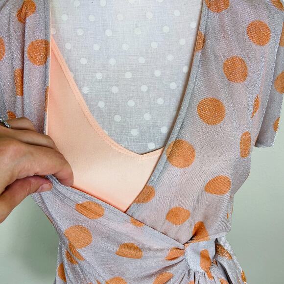 Anthropologie Eva Franco Sweetwater Wrap Top Size S Metallic Silver Polka Dot - Picture 6 of 14